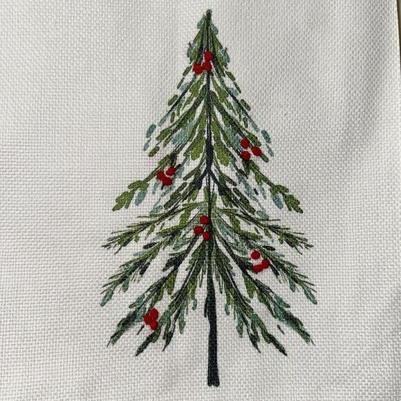 tinsel & fir White Green Red Embroidered Christmas Tree Print Table Runner - Picture 7 of 12
